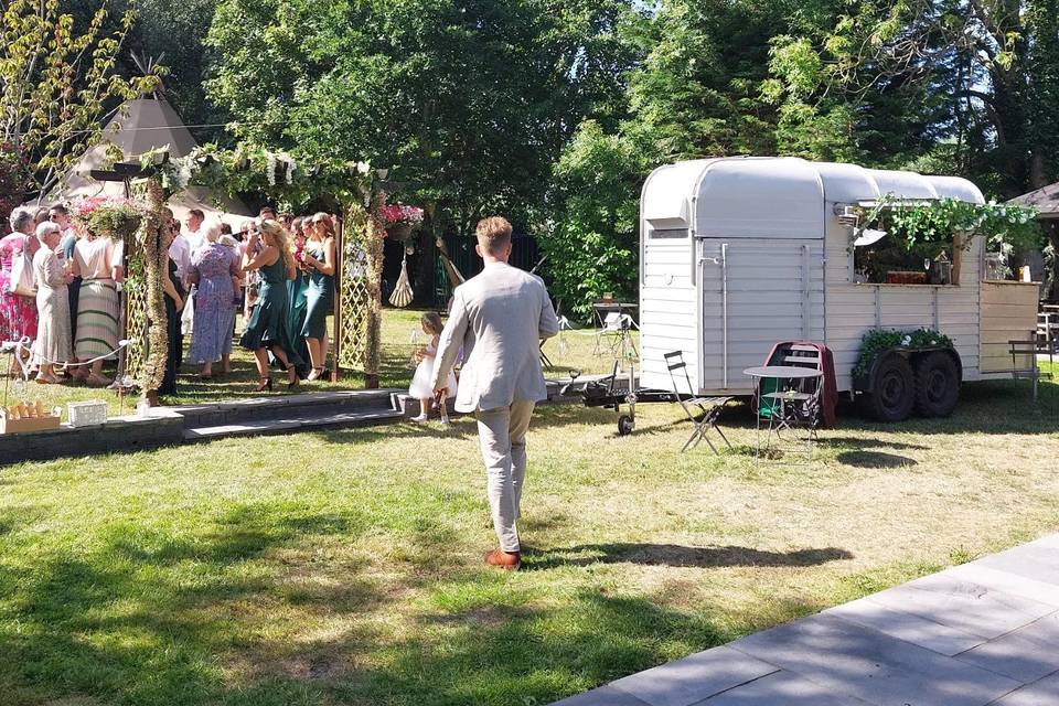 Horsebox bar at summer wedding