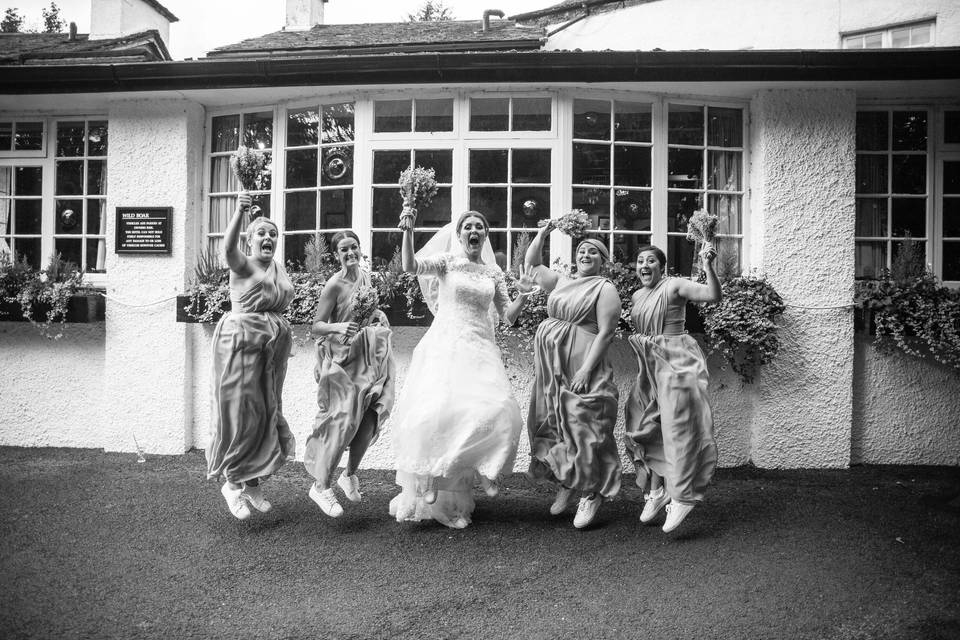 Jumping bridesmaids