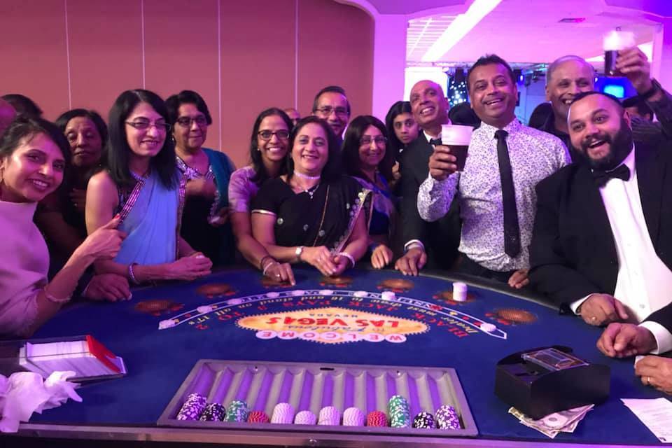Wedding guests at the pop-up casino