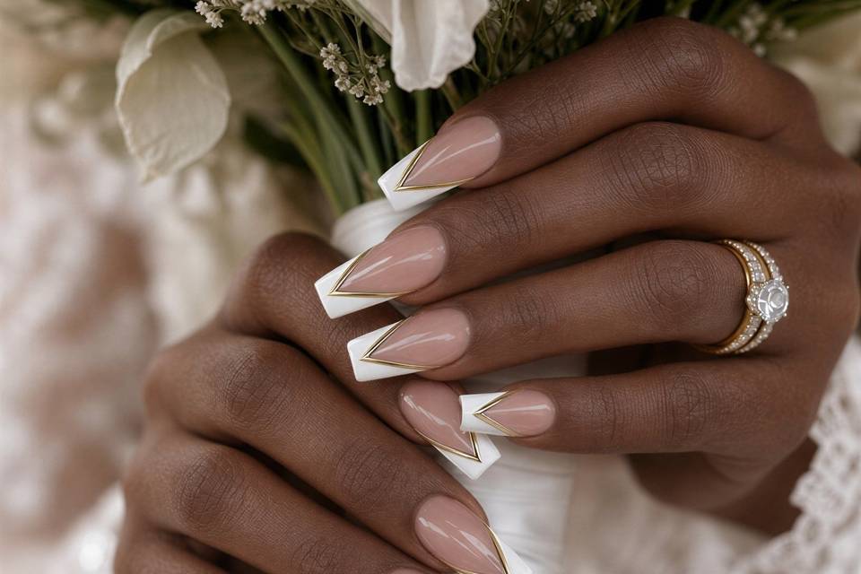 V french tips with gold chrome