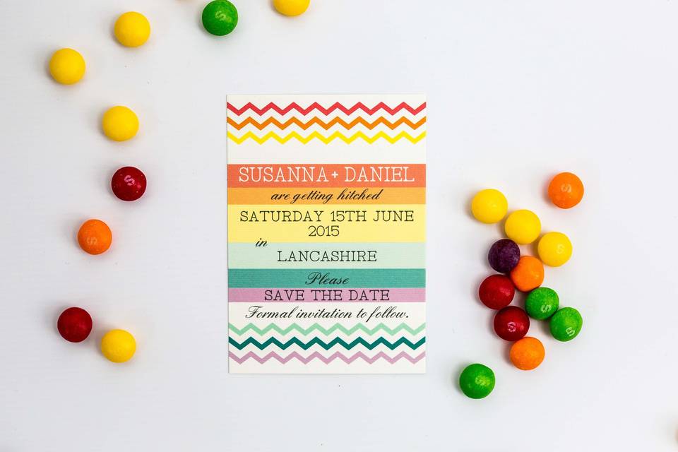 Rainbow chevron save the date