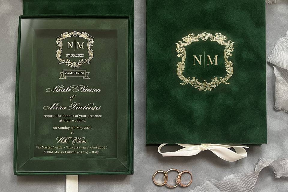 Green boxed invitations