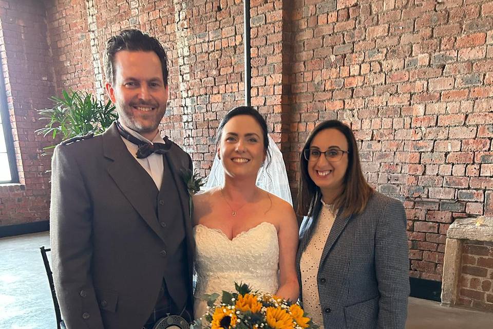 Smiling at a wedding in Glasgow