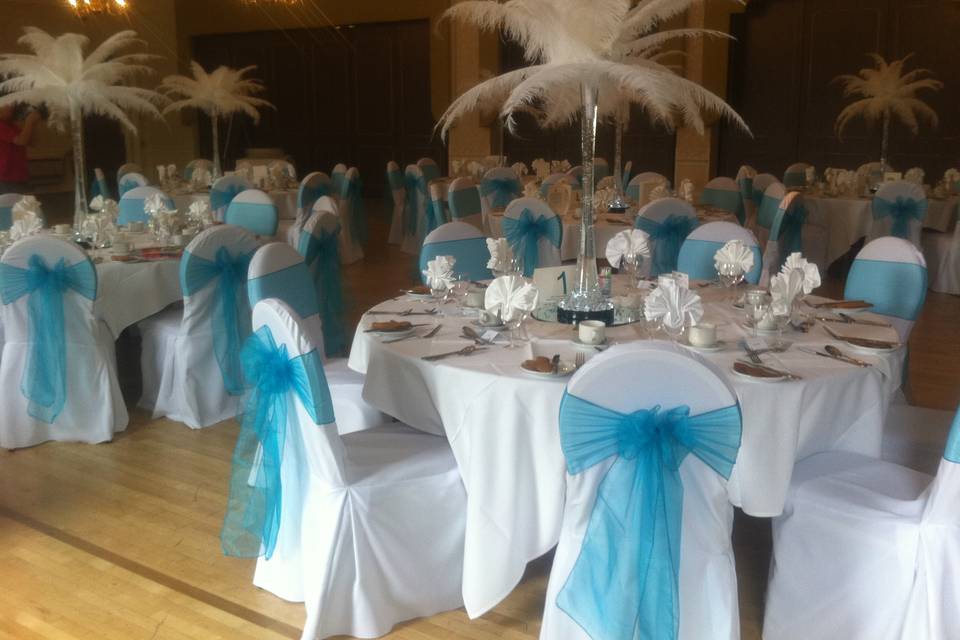 Feather Centrepieces and Chair Covers