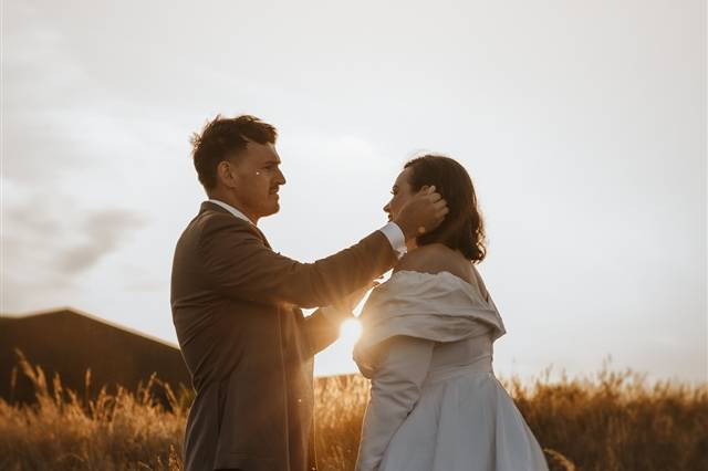 Sunset bride and groom