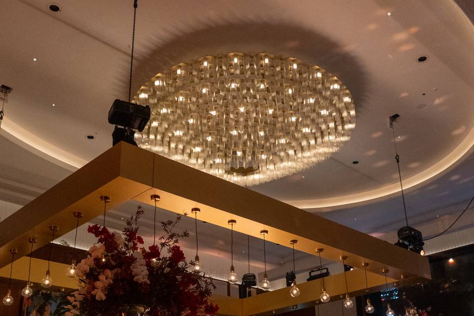Wedding bar hire London - gilded chandelier ballroom bar