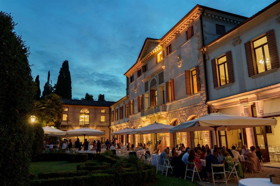 Illuminated villa facade