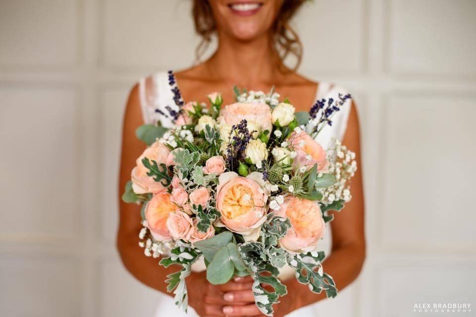 Peach garden rose bridal bouqu