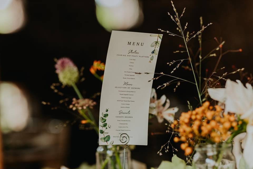 Wedding menu