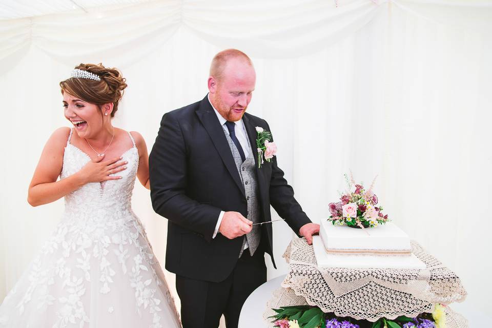 Bride and Groom cutting cake