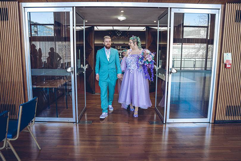 Bride and Groom walking in