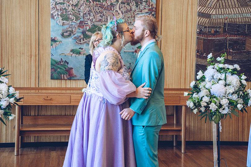 Bride and Groom kiss