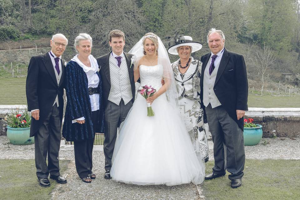 Bride and groom with parents