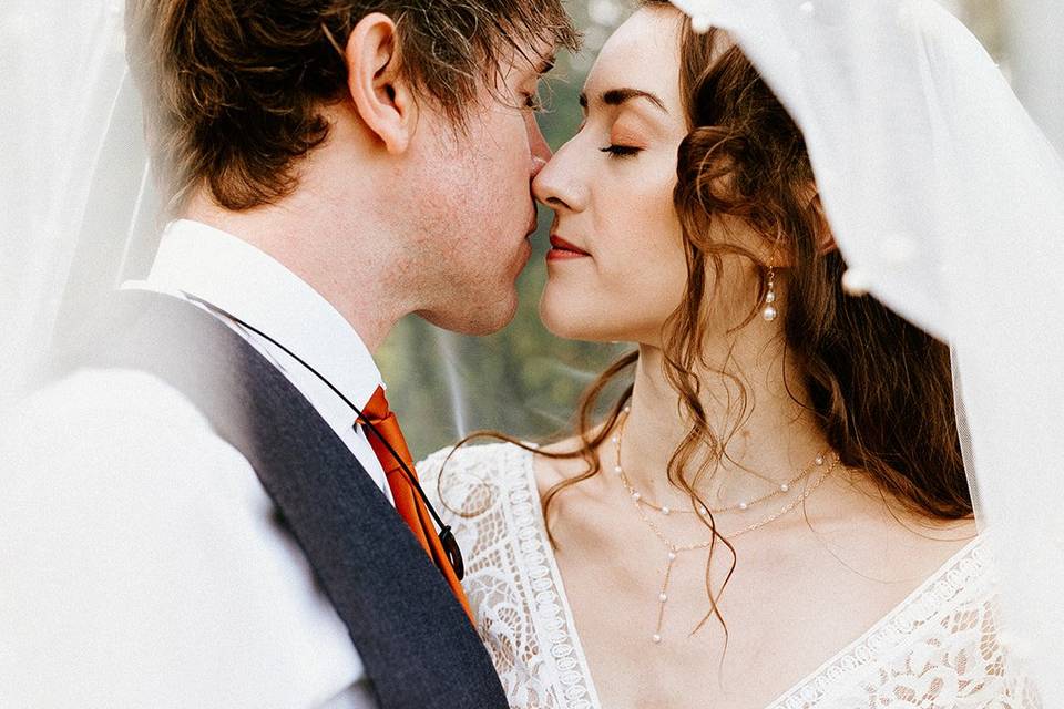 Bride and Groom Kiss