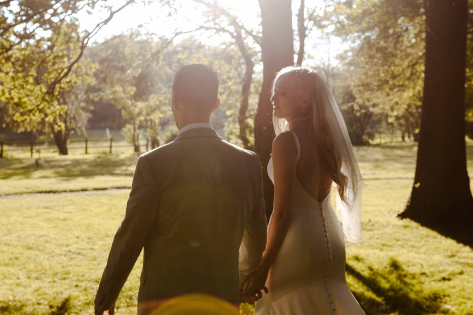 Bride and Groom candid walk