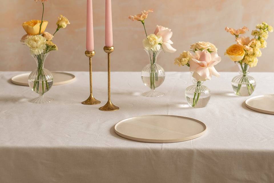 Butterscotch flowers on table