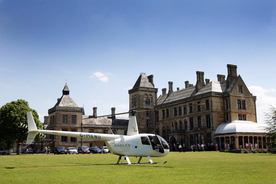 Helicopter on the grounds of Walton Hall
