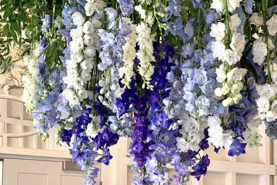 Hanging delphinium chandelier