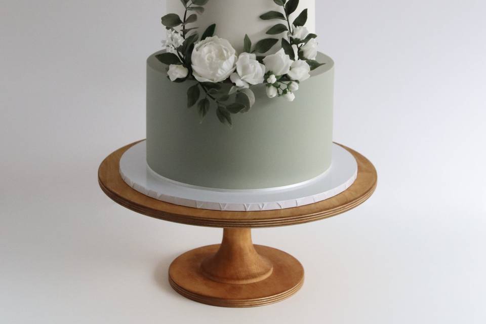 Sage green & white flowers & f