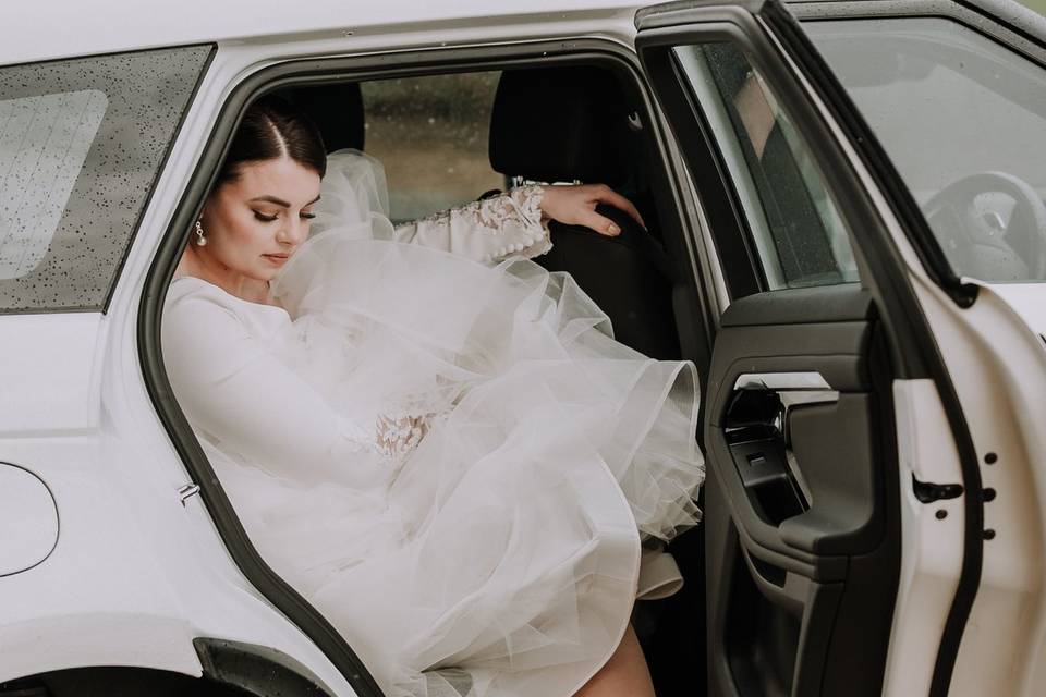 Bride and car