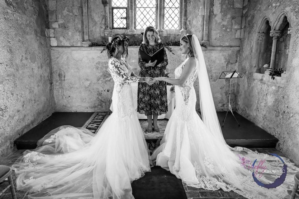 Brides exchanging vows