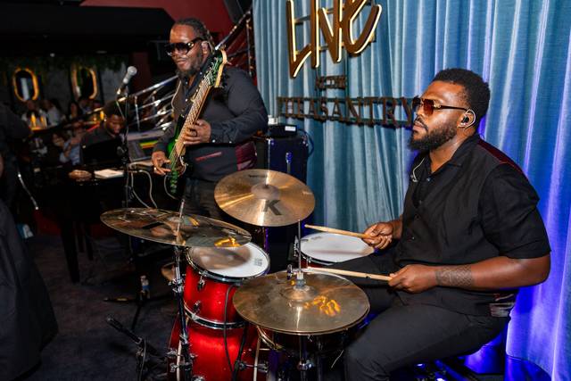 Drummer performing at live event