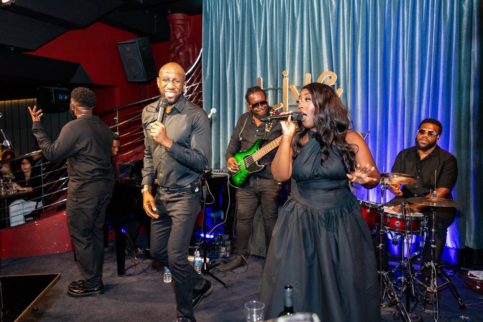 Wide shot of live band