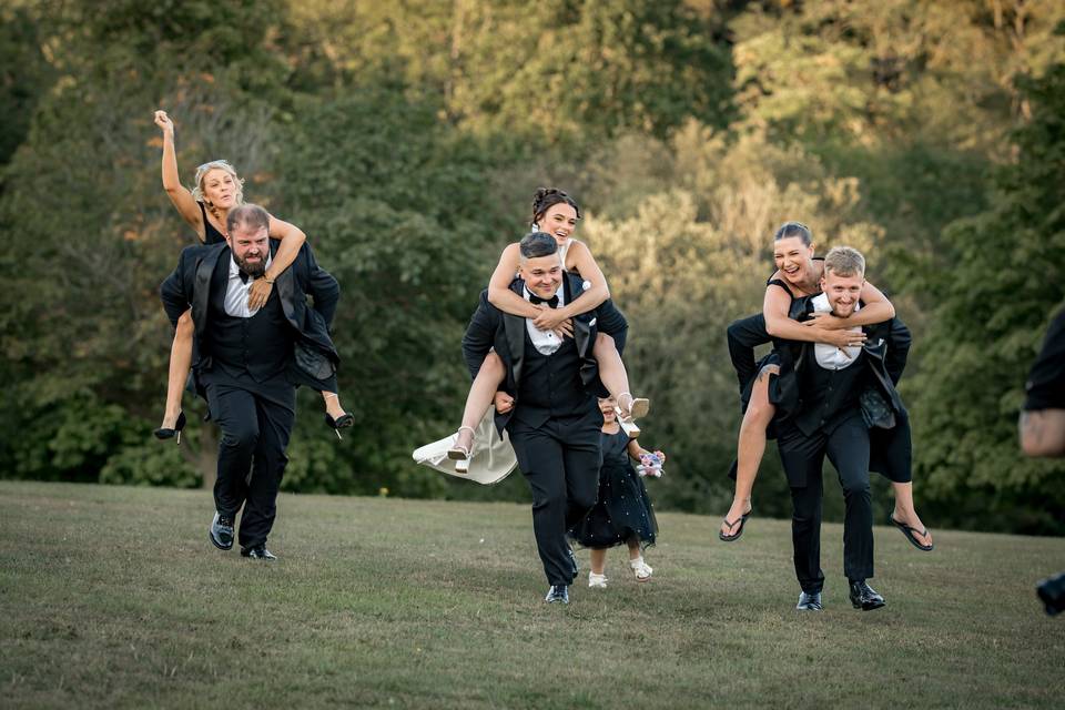 Bridal fun piggyback race