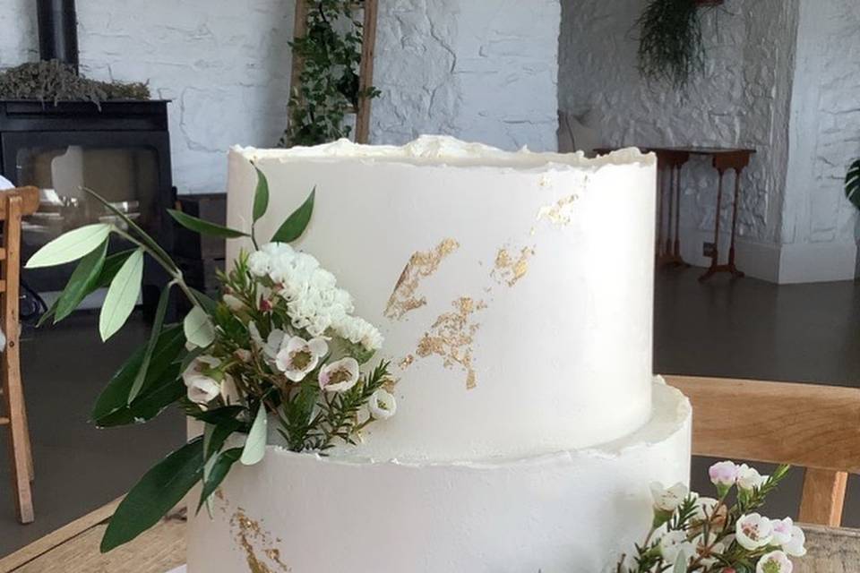 Buttercream and gold leaf