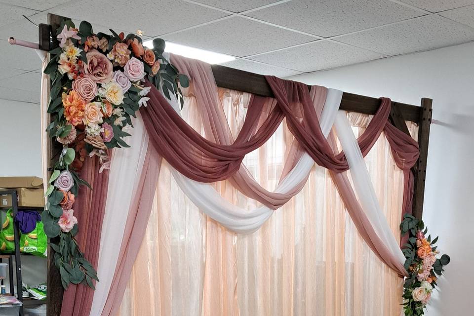 Rustic backdrop with drapes