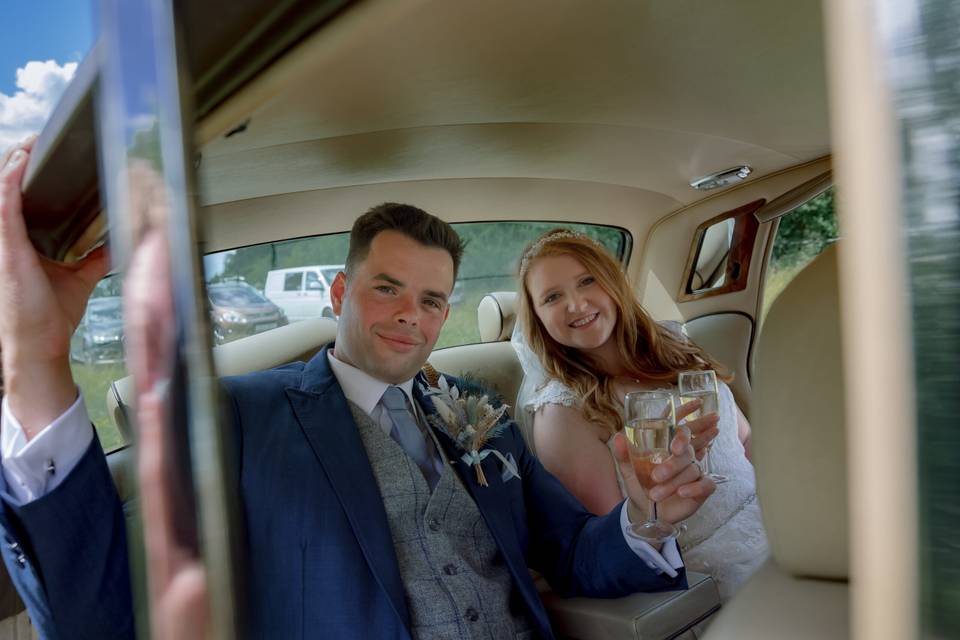 Arriving in the wedding car