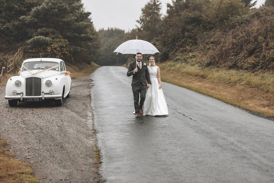 Rainy wedding day portrait