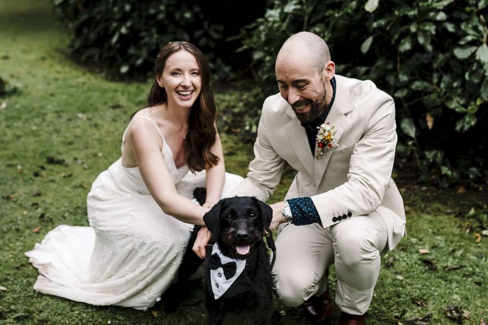 Bride, Groom and pet dog