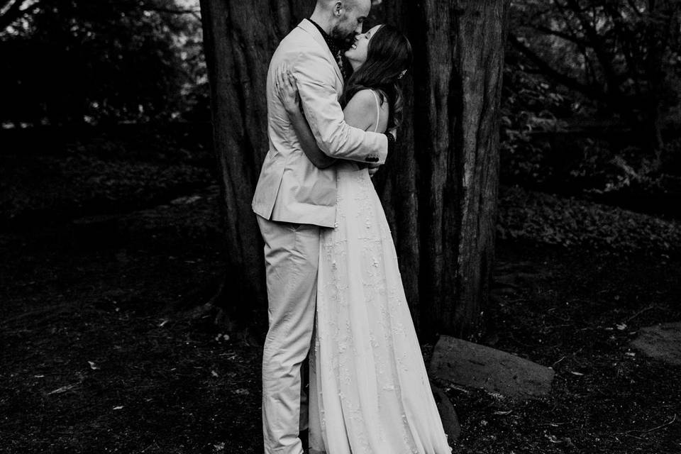 Bride and Groom under tree