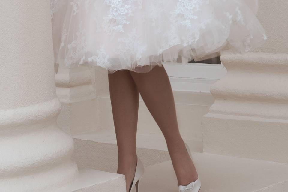 Charlotte Tea Length Lace Wedding Dress With Sleeves House of Mooshki