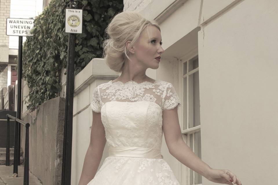 Rhian House Of Mooshki Tea Length Vintage Inspired Wedding Dress With Sleeves