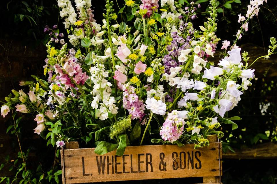 Apple crate flowers