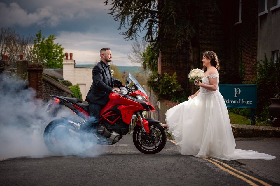 Couple with motorbike