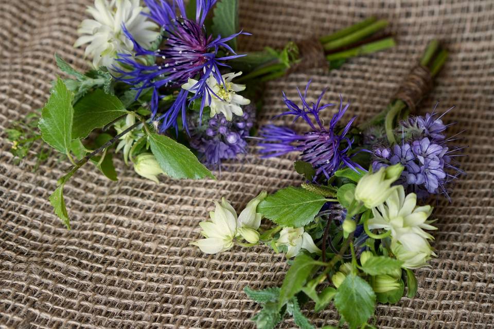 Blue and white buttonholes