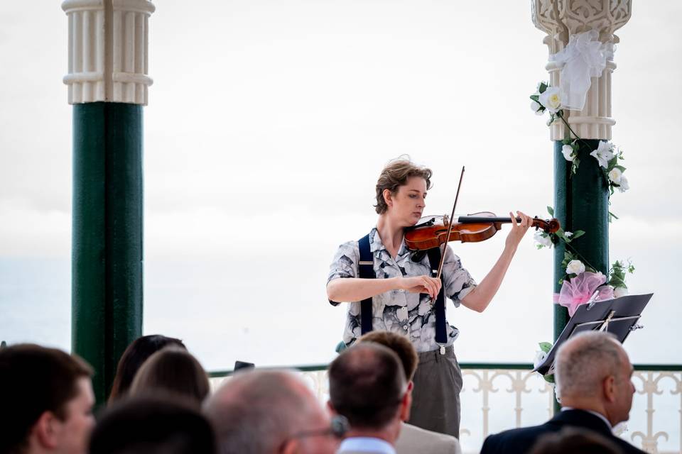 Seaside wedding with guests