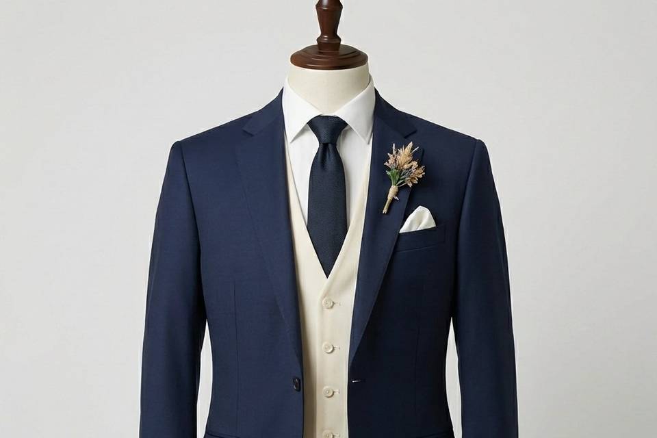 Blue Suit Ivory Waistcoat