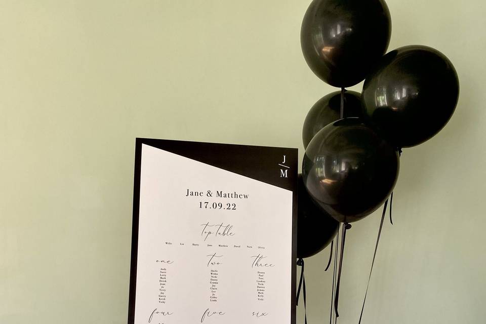 Black balloons and easel hire