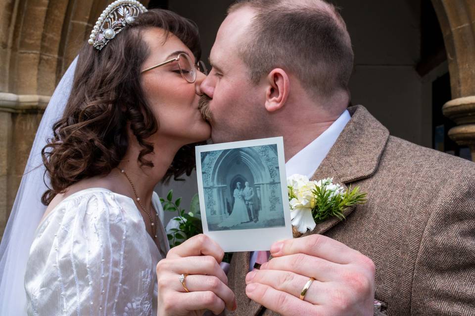 A kiss - with a polaroid photo