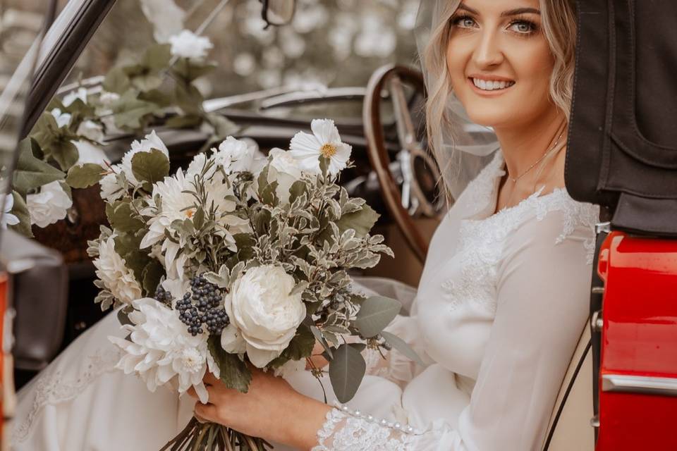 Bridal portrait in the car