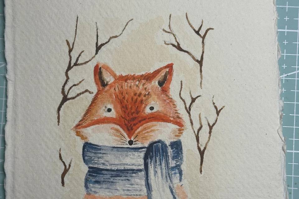 Hand-painted Watercolour Fox