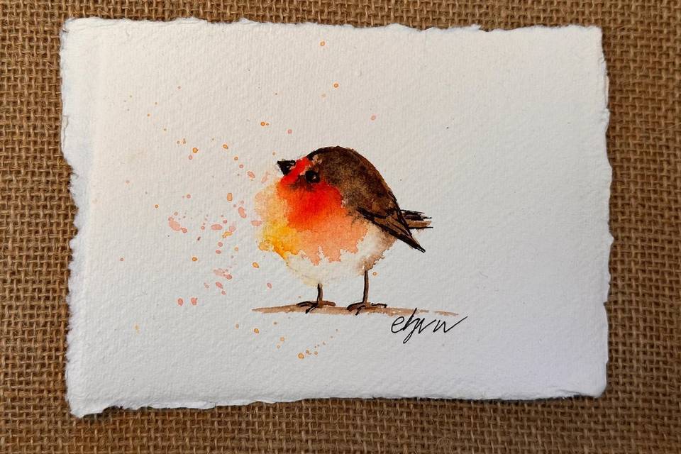 Handpainted Robin