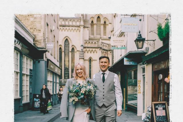 K + W walking to reception