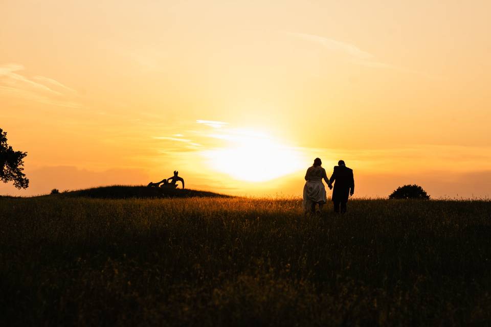 Henry Moore Gardens at sunset