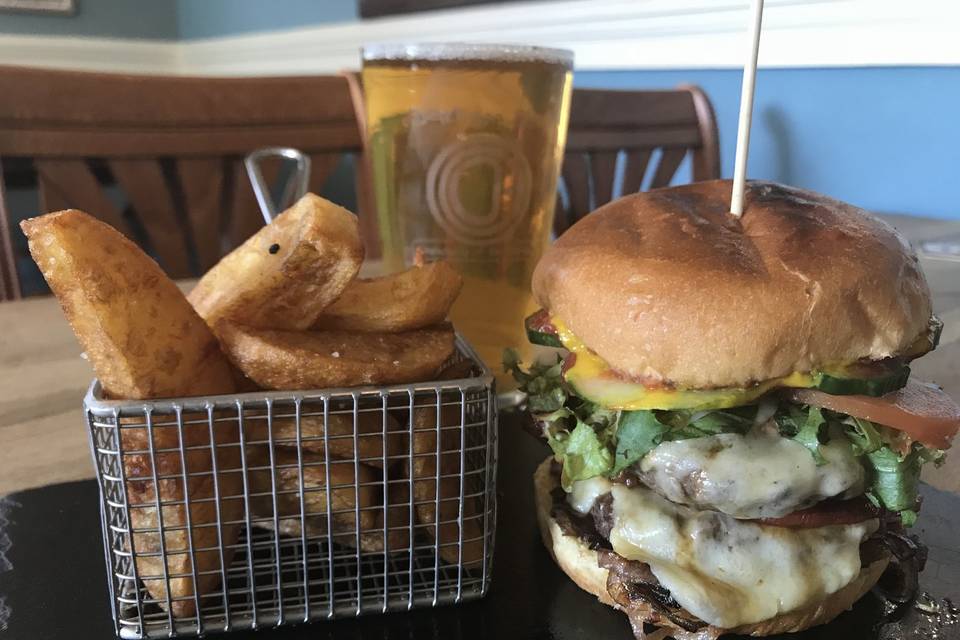 Beefy burger and chips