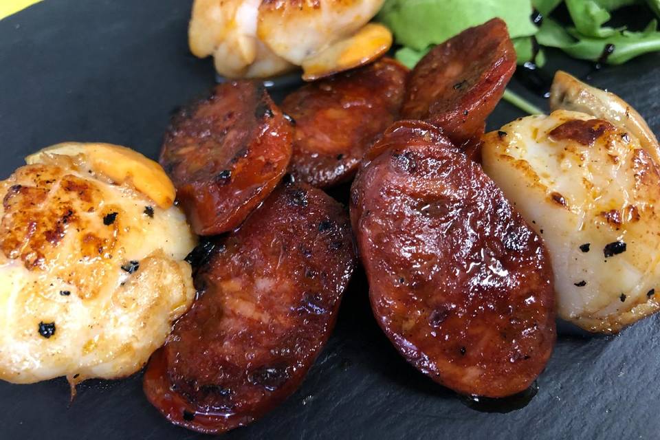 Chorizo and scallops